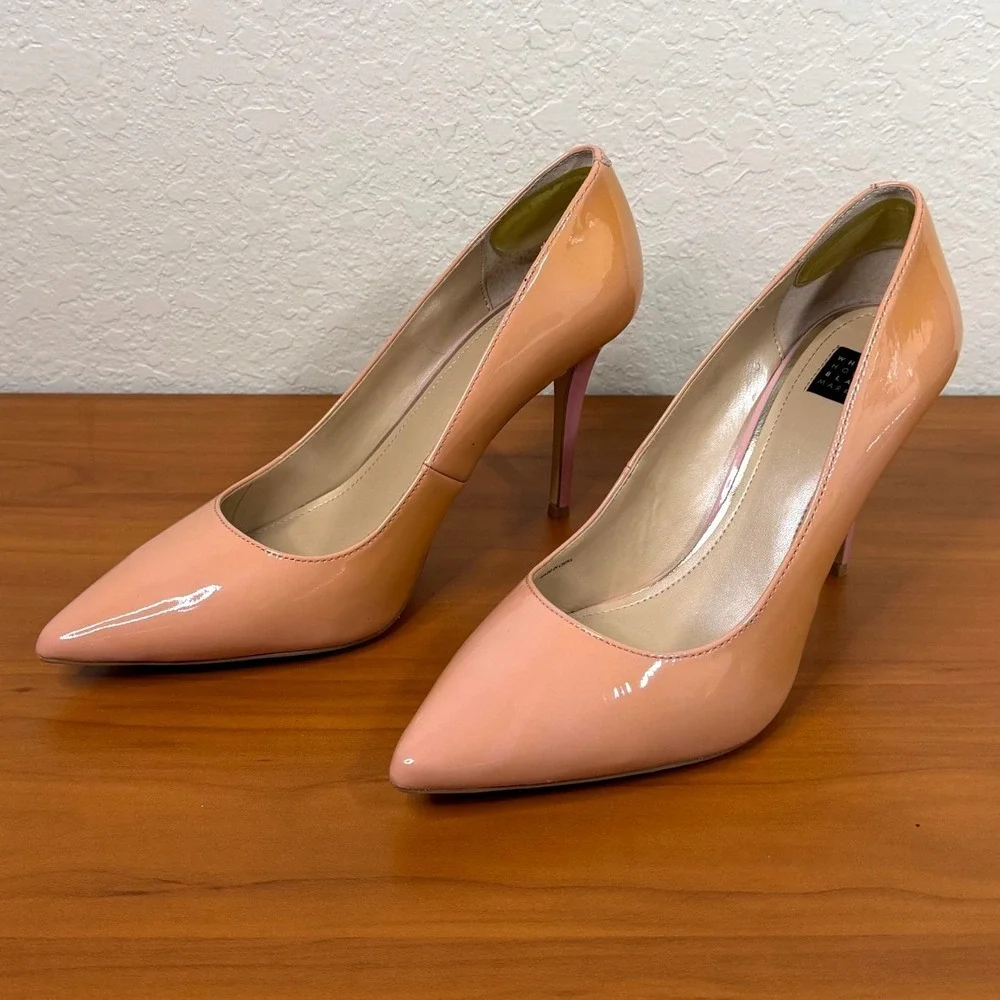 White House Black Market Olivia Antique Bloom Patent Leather Pumps Pink Heel 9M